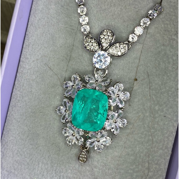 S925 huge Paraiba Tourmaline flower bridal jewelry set - Picture 6 of 16